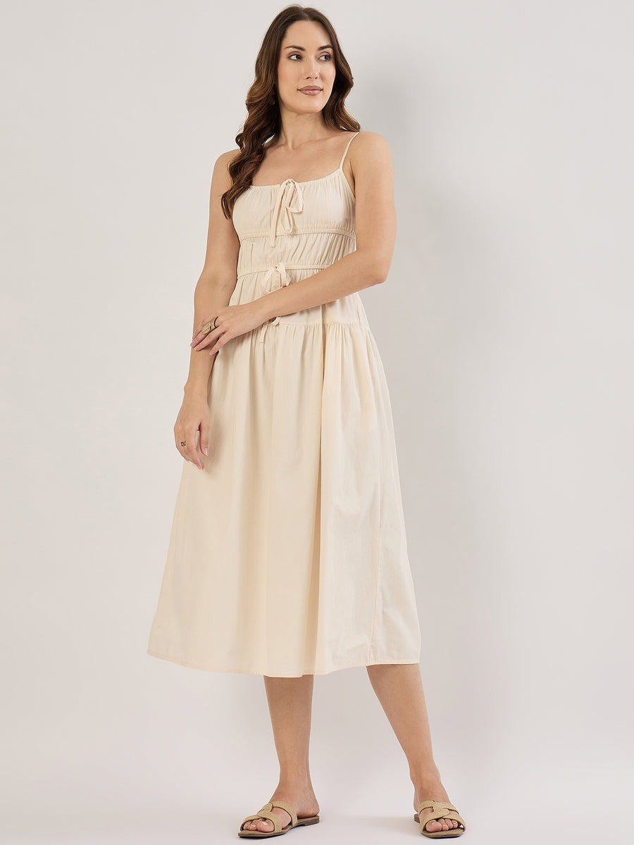 ECRU TIE FRONT MILKMAID POPLIN MIDI – Sim and Sam
