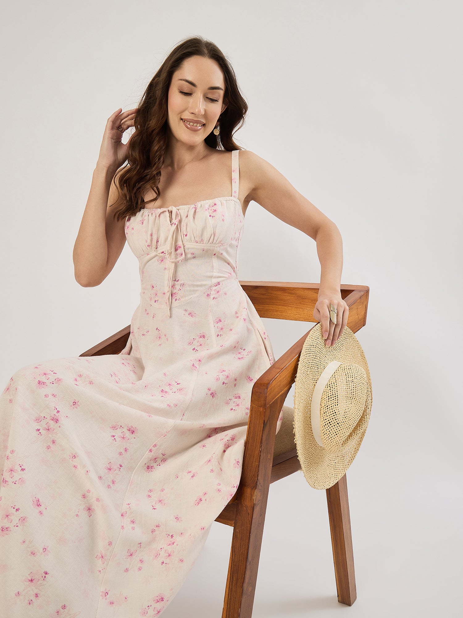 IVORY PINK FLORAL MILKMAID LINEN IVORY PINK FLORAL MILKMAID LINEN