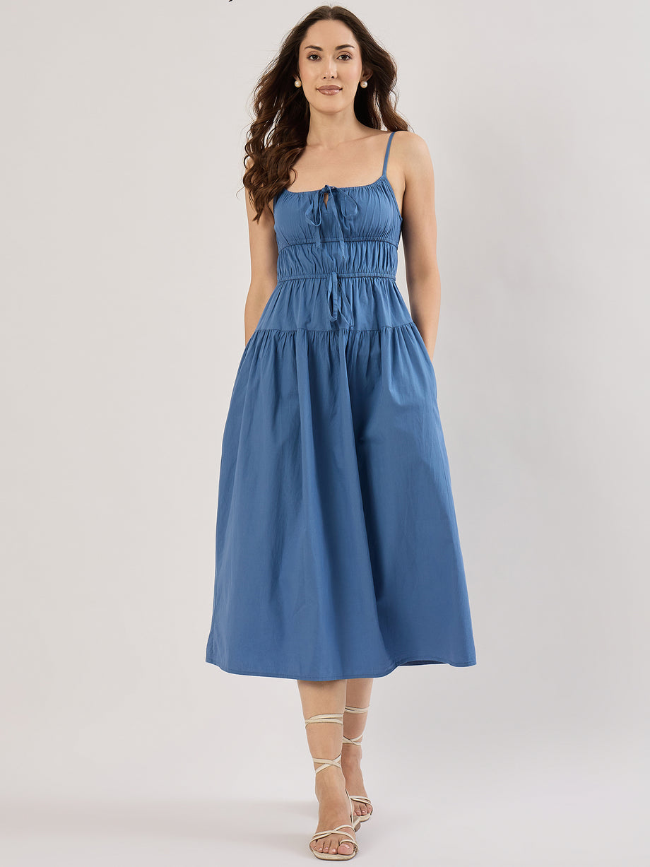 sim and sam dress BLUE TIE FRONT MILKMAID POPLIN MIDI Essentials Invisible Scrunch Pocket Leggings - Black (Size):XS coral wedding party dress Reach-In Closet Dresser Built-In