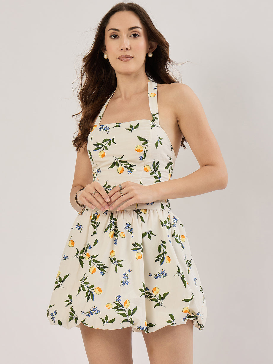 LEMON DROP HALTER BUBBLE POPLIN FIT & FLARE  Sim and Sam