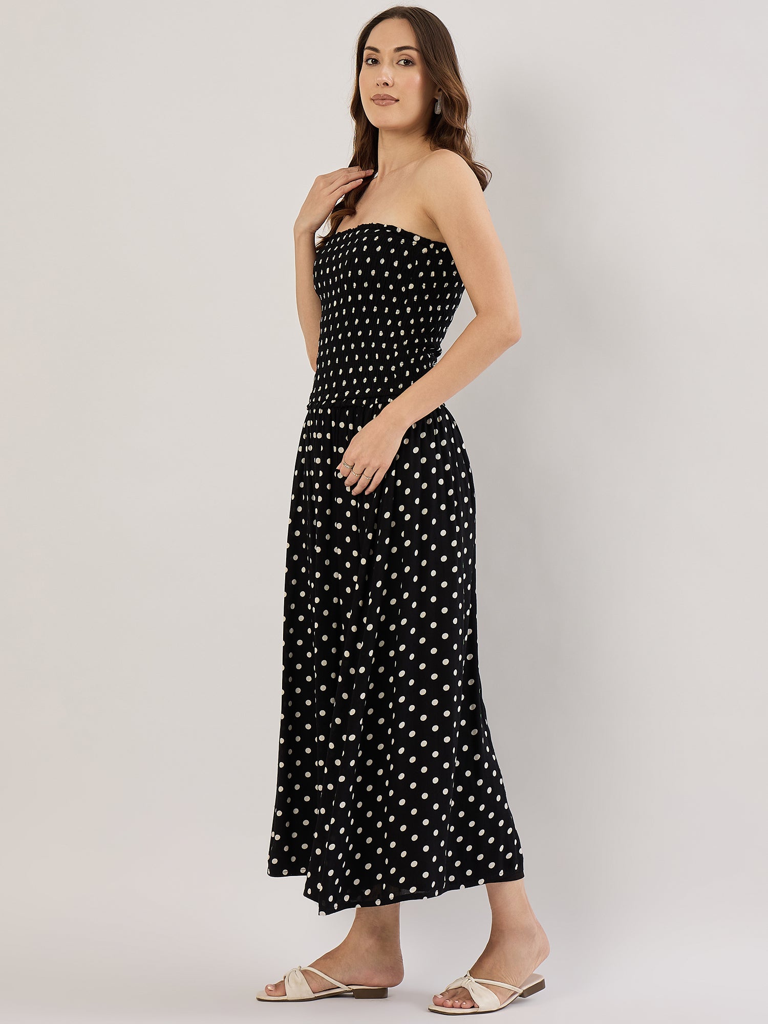 BLACK/WHITE DOT SMOCK STRAPLESS MAXI Sim and Sam BLACK/WHITE DOT SMOCK STRAPLESS MAXI Sim and Sam