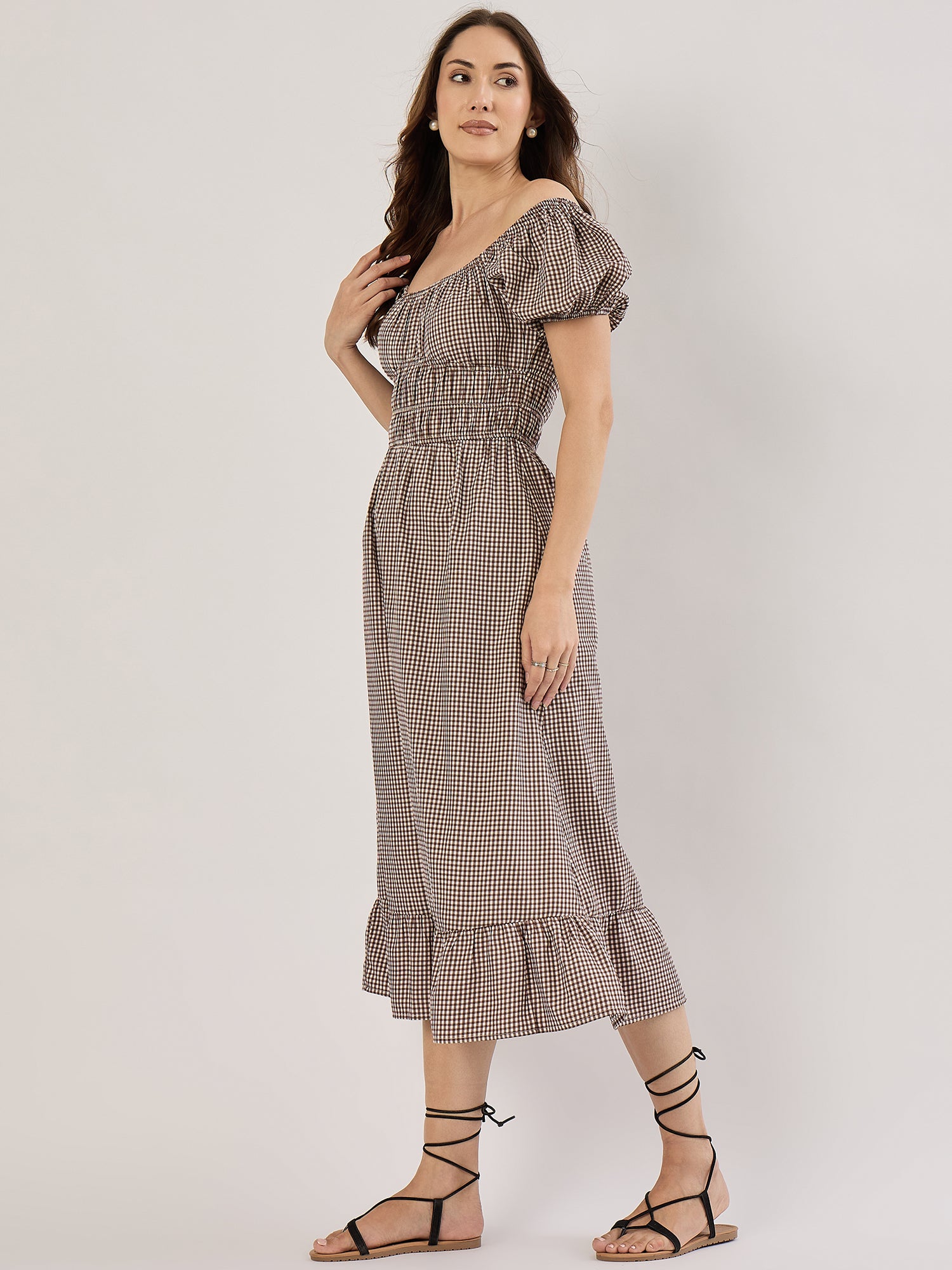 BROWN GINGHAM SS SMOCK POPLIN MIDI Sim and Sam BROWN GINGHAM SS SMOCK POPLIN MIDI Sim and Sam