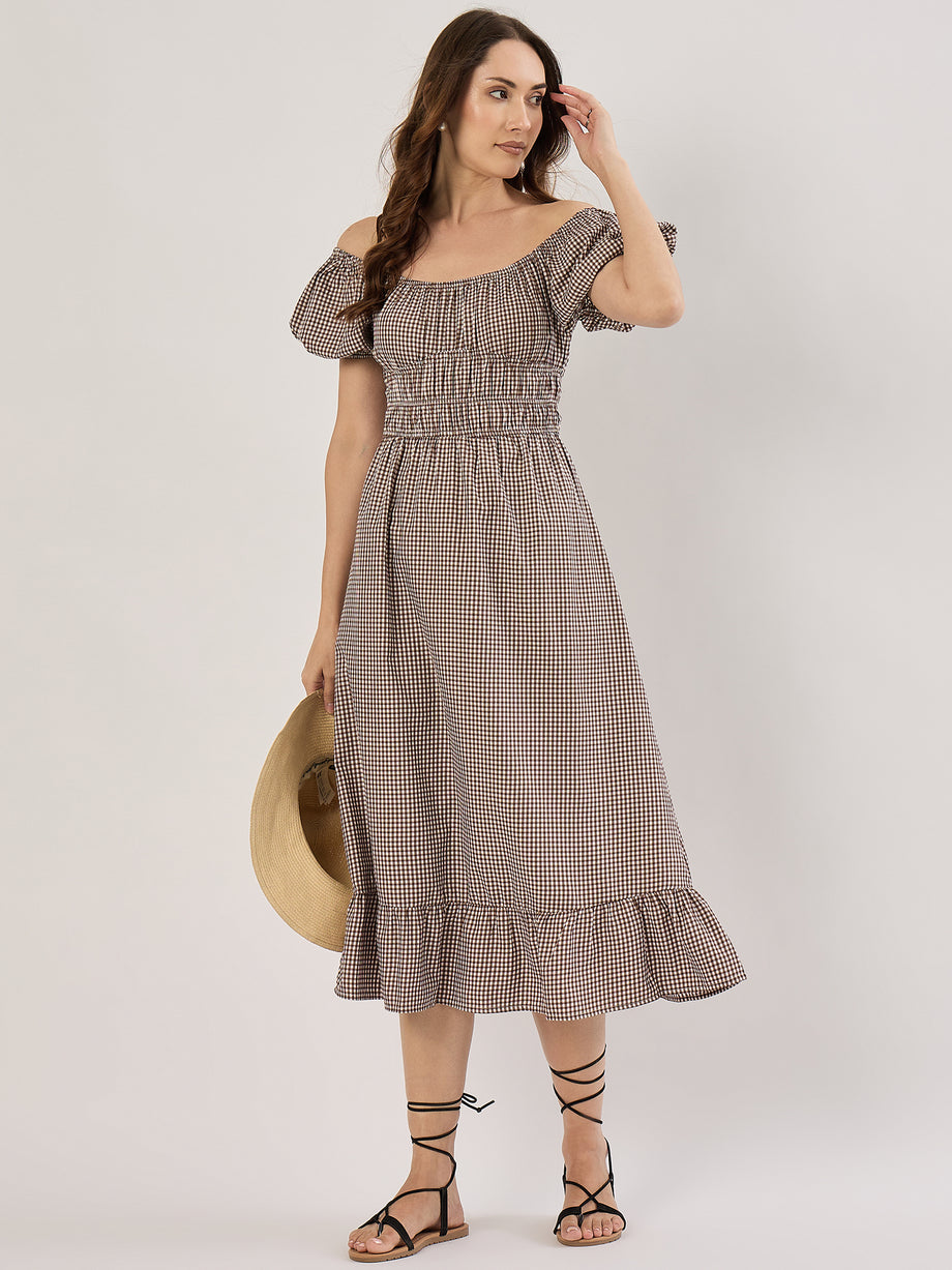 BROWN GINGHAM SS SMOCK POPLIN MIDI – Sim and Sam