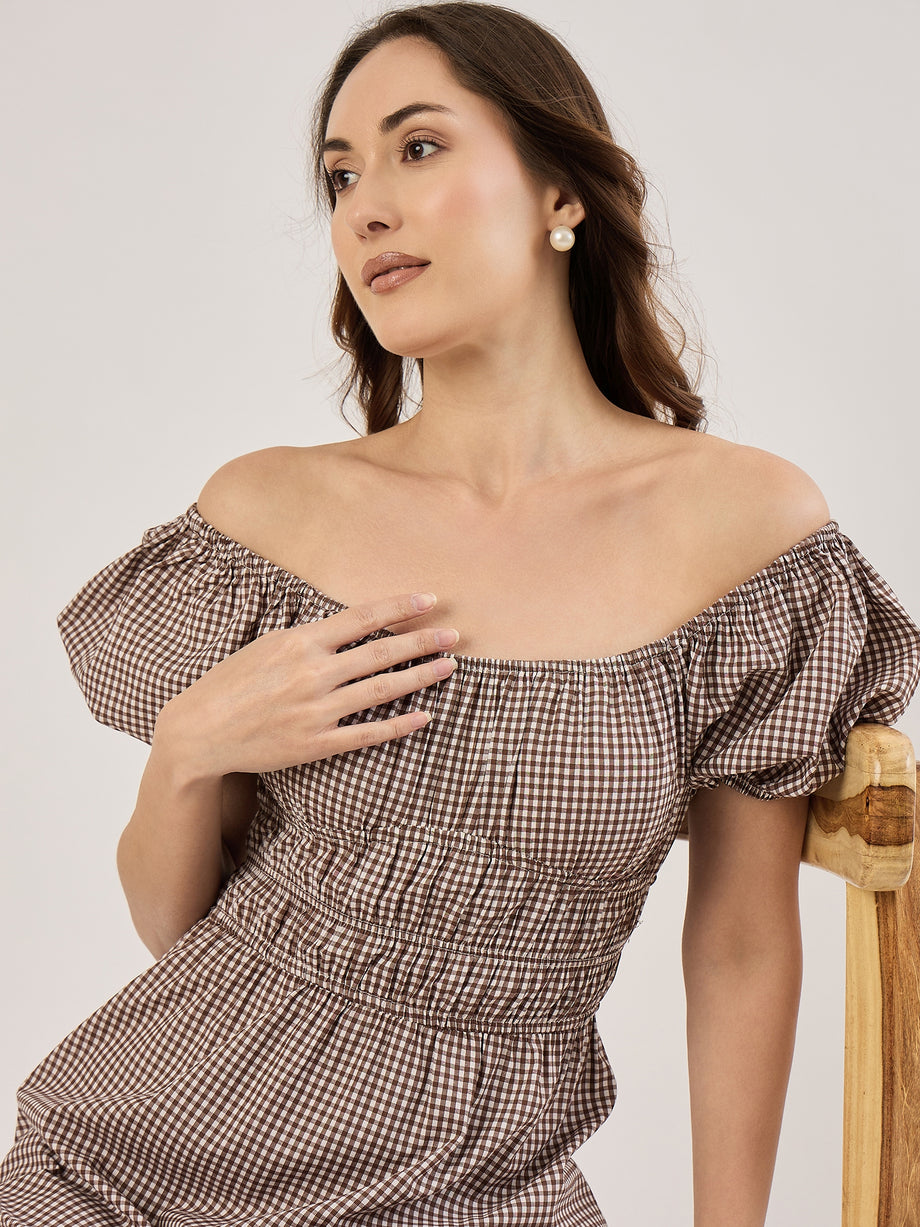 BROWN GINGHAM SS SMOCK POPLIN MIDI – Sim and Sam