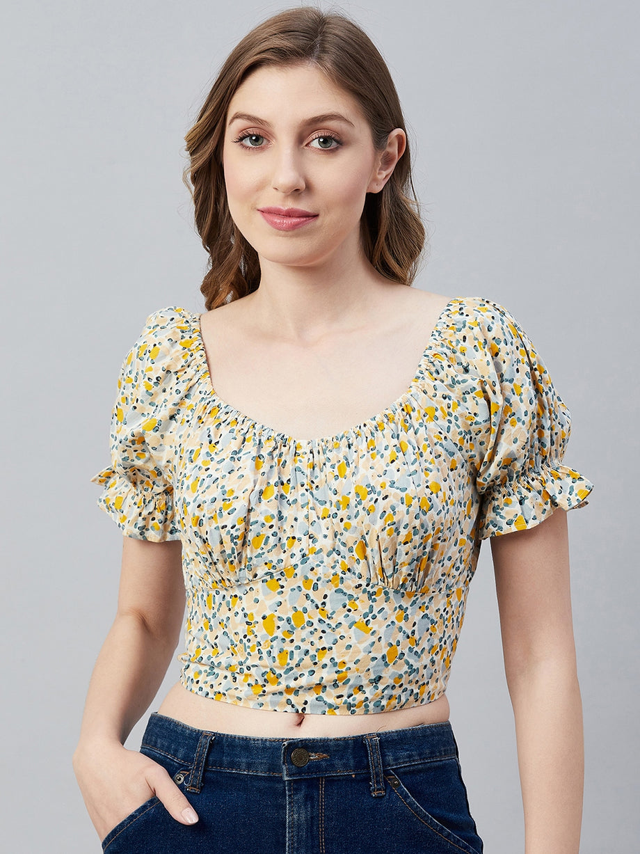 BLUE YELLOW DOT POPLIN MILKMAID PUFF SLV TOP – Sim and Sam
