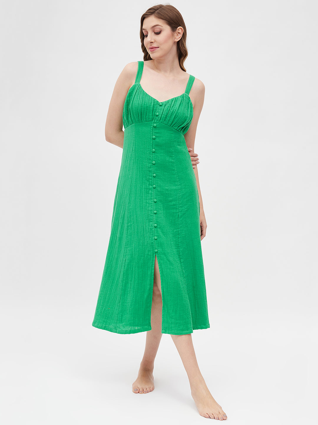 KELLY GREEN DOUBLE GAUZE FRONT BUTTON MIDI DRESS Sim and Sam KELLY GREEN DOUBLE GAUZE FRONT BUTTON MIDI DRESS Sim and Sam