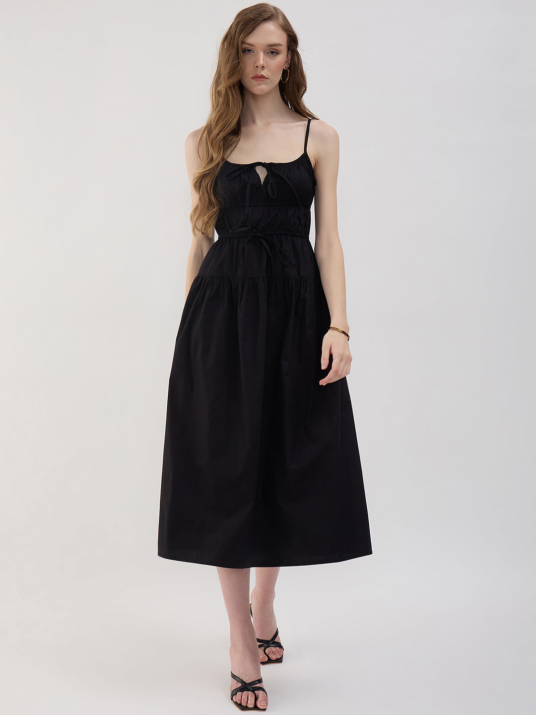 BLACK TIE FRONT MILKMAID POPLIN MIDI – Sim and Sam