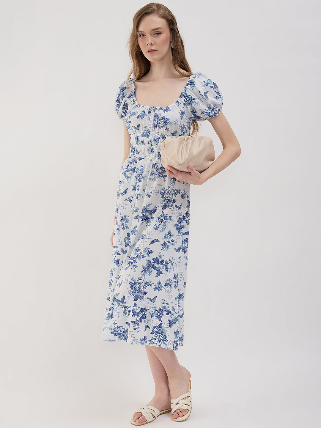BLUE FLORAL SS SMOCK LINEN MIDI – Sim and Sam