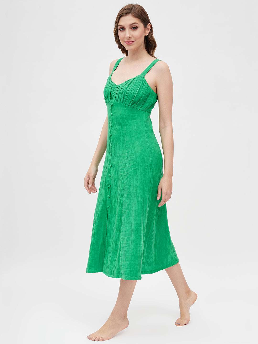 KELLY GREEN DOUBLE GAUZE FRONT BUTTON MIDI DRESS Sim and Sam KELLY GREEN DOUBLE GAUZE FRONT BUTTON MIDI DRESS Sim and Sam