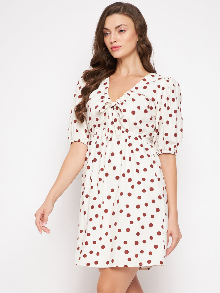 sim and sam brown polka dot dress Sim & Sam Dress Womens Medium White Polka Dot Ruffle Puff Sleeve Sundress