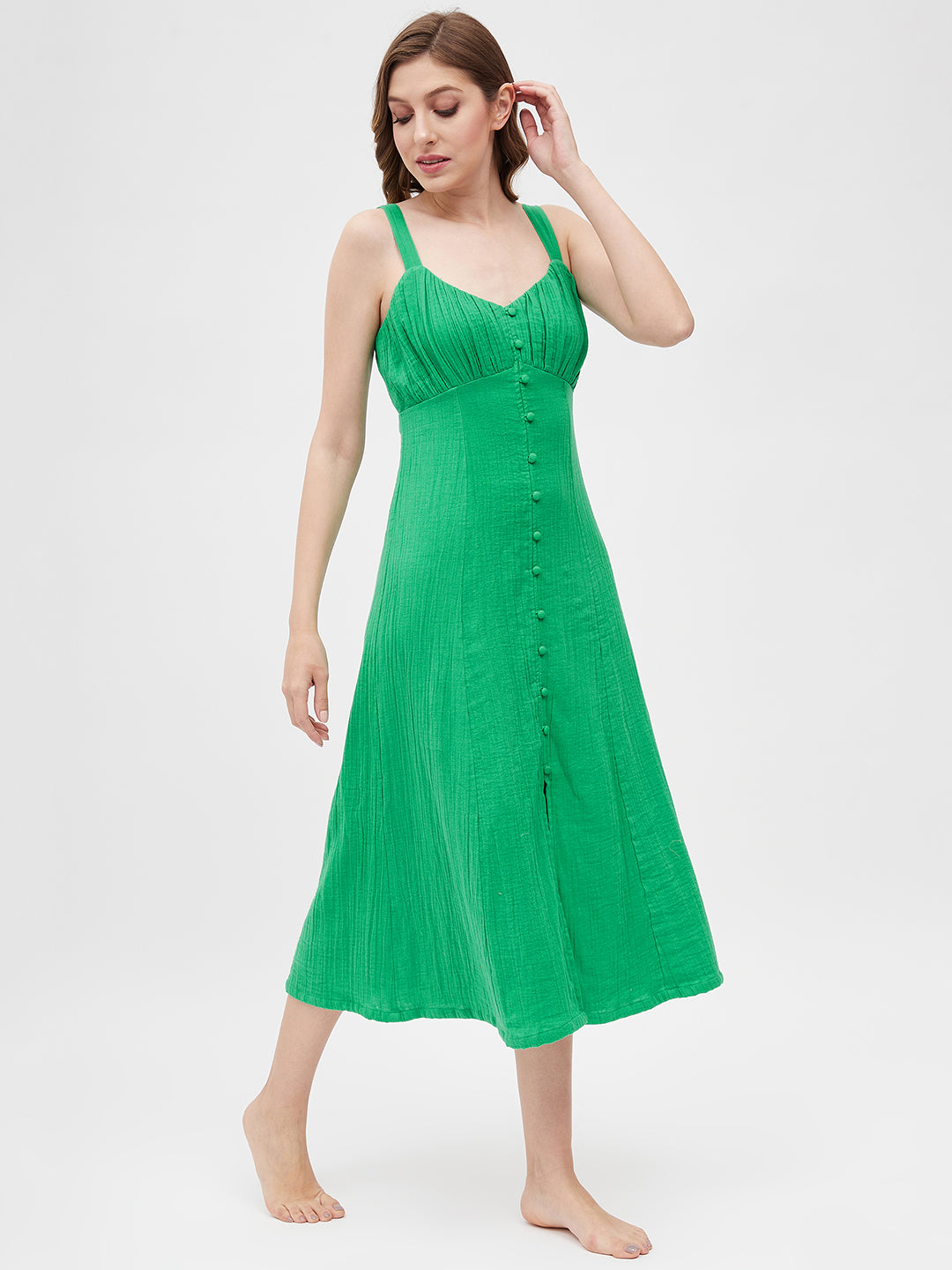KELLY GREEN DOUBLE GAUZE FRONT BUTTON MIDI DRESS Sim and Sam KELLY GREEN DOUBLE GAUZE FRONT BUTTON MIDI DRESS Sim and Sam