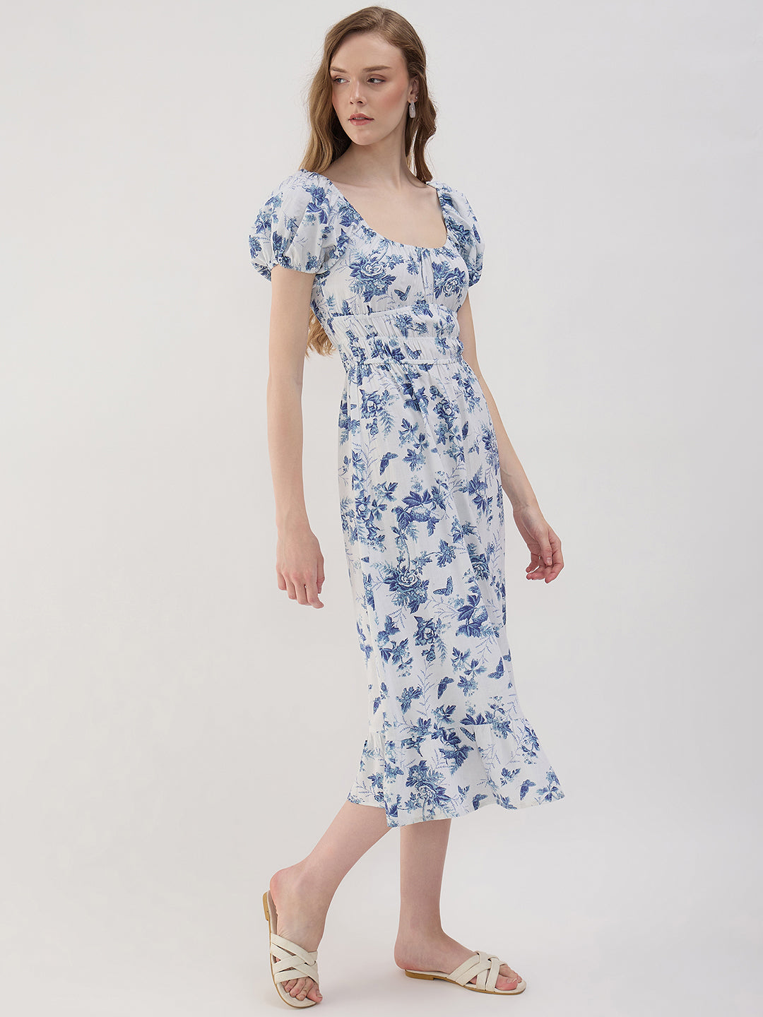sim and sam linen dress IVORY PINK FLORAL MILKMAID LINEN