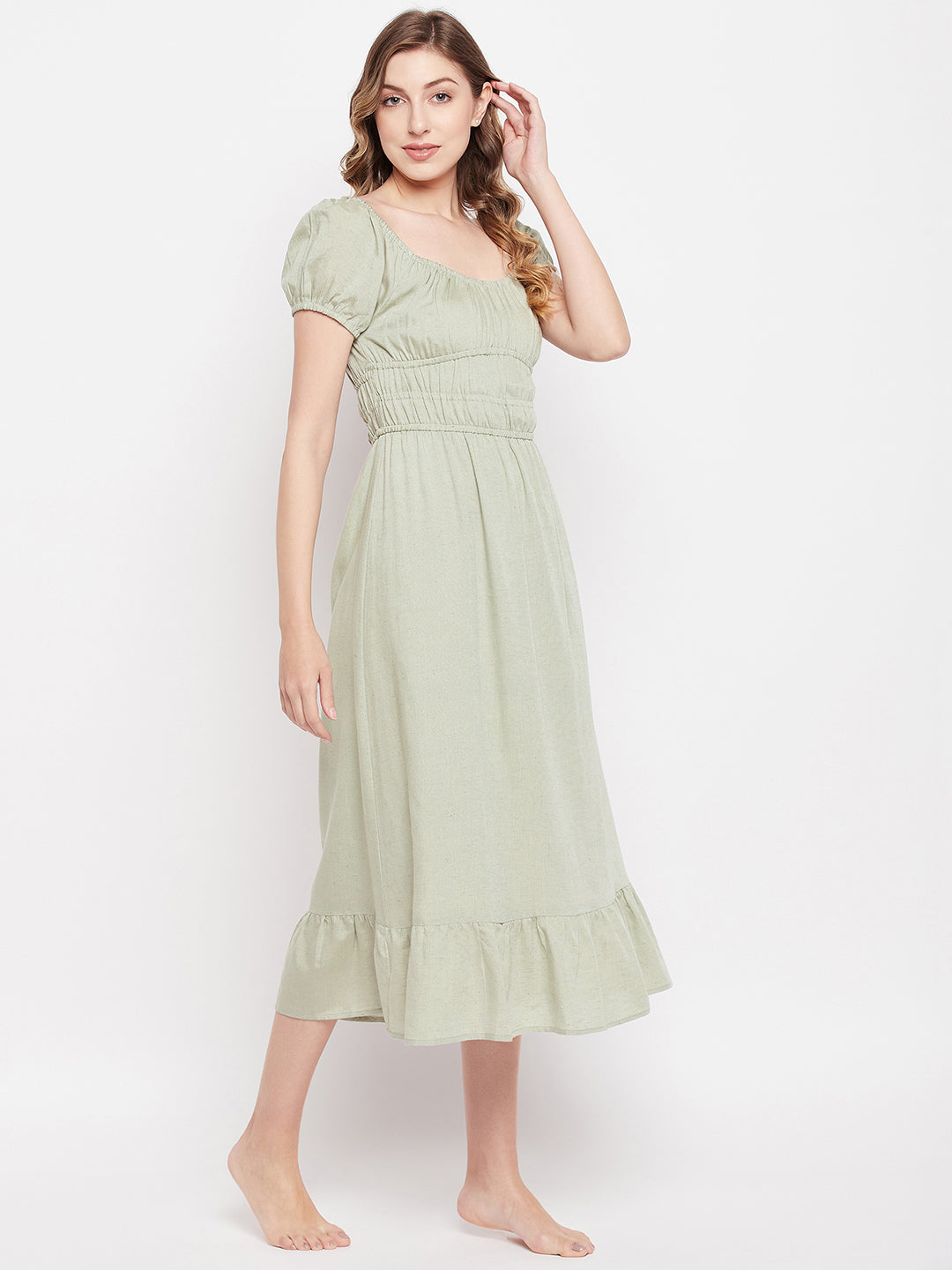 SAGE RAYON LINEN MIDI DRESS – Sim and Sam
