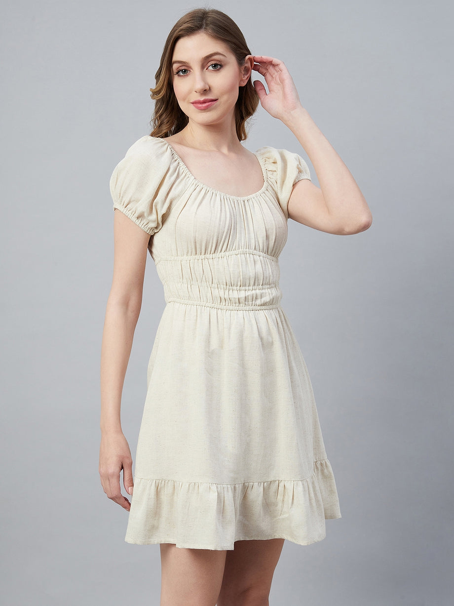 NATURAL RAYON LINEN MINI DRESS