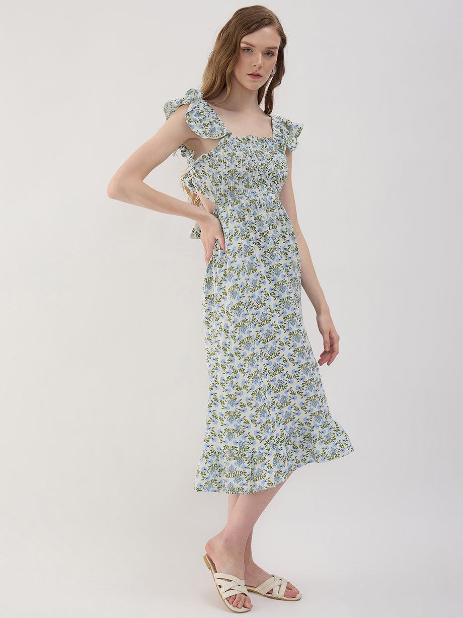 sleeveless ruffle neck midi dress in liberty chamomile floral RUFFLE SLEEVE FLORAL LINEN MIDI – Sim and Sam