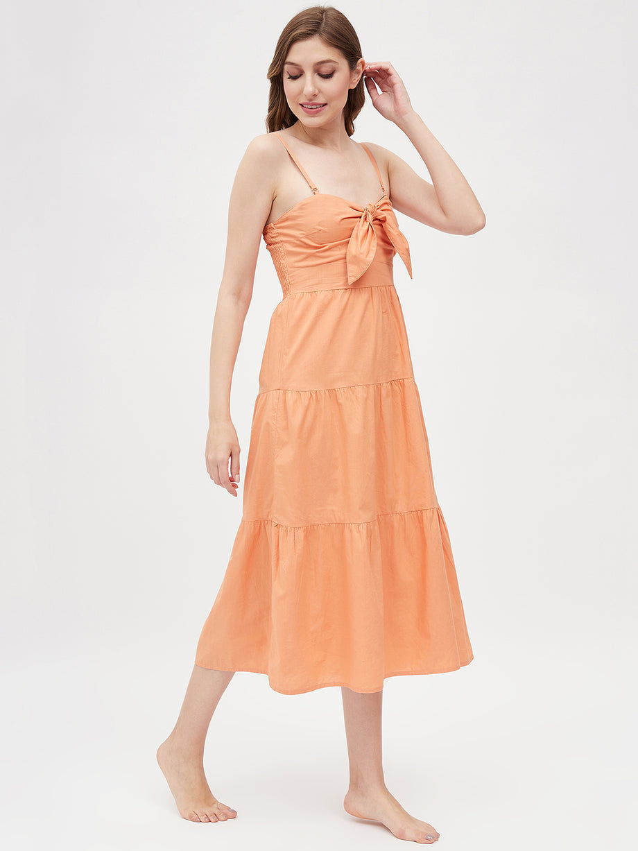 ORANGE TIGER POPLIN MIDI DRESS REMOVABLE STRAPS