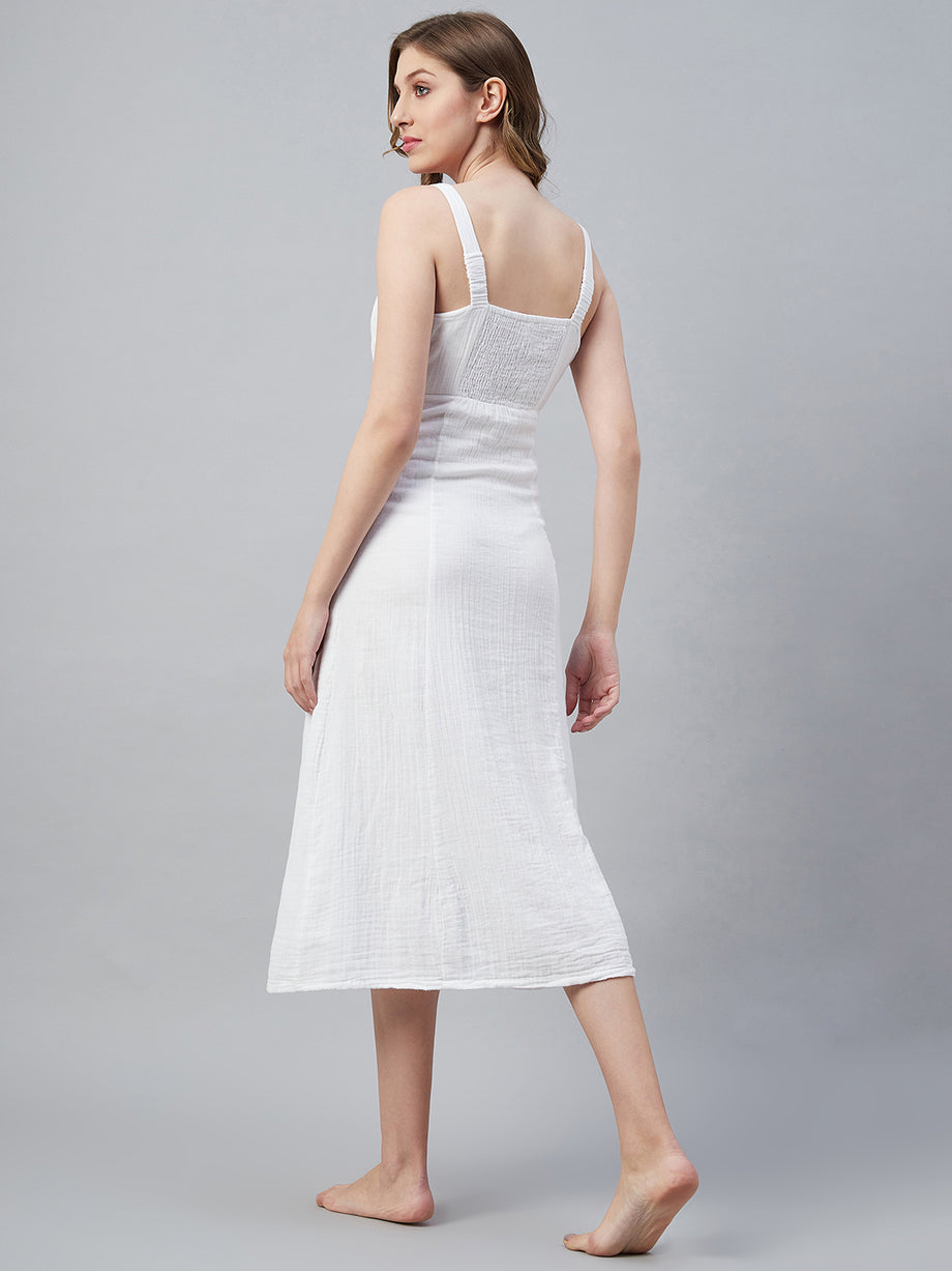sim and sam dress WHITE DOUBLE GAUZE FRONT BUTTON MIDI DRESS – Sim and Sam