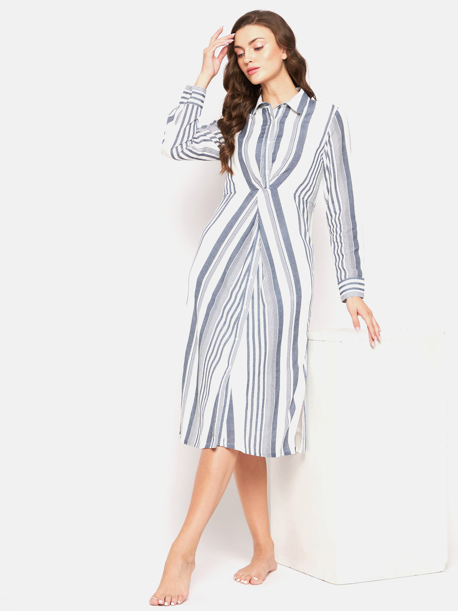 WHITE NAVY RAYON LINEN MIDI DR – Sim and Sam
