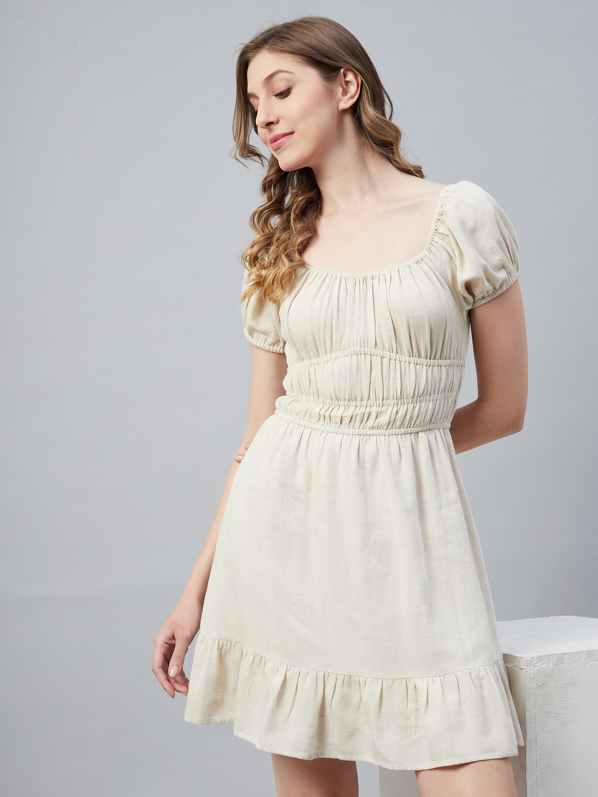 NATURAL RAYON LINEN MINI DRESS NATURAL RAYON LINEN MINI DRESS